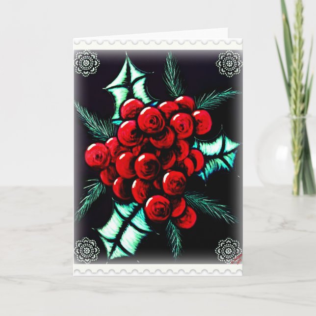 Cartão De Festividades Holly Berries Card (Frente)