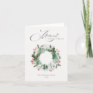 Cartão De Festividades Holly Berries Pine Tree Red Christmas Wreath