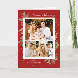 Cartão De Festividades Holly Berries Red Christmas Dourado Confetti 3 Fot