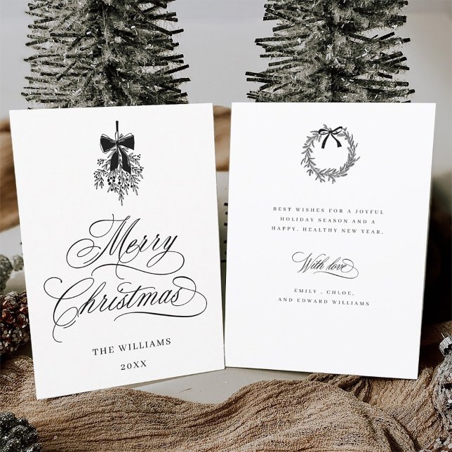 Cartão De Festividades Holly Berry Buquê Romântico Foto de Natal Flat (Front & Back)