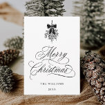 Cartão De Festividades Holly Berry Buquê Romântico Foto de Natal Flat<br><div class="desc">Esta simples carta chata de Natal apresenta uma elegante e romântica carta caligráfica suave,  com um buquê de fruta holly de inverno e uma fotografia no verso. Para uma personalização mais avançada deste design,  clique no BOTÃO FERRAMENTA DESIGN AZUL acima!</div>