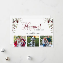 Cartão De Festividades Holly Berry Happiest Holidays Photo Christmas