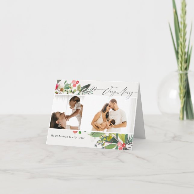 Cartão De Festividades Holly Berry Pine Muito Feliz Natal 2 Foto (Frente)