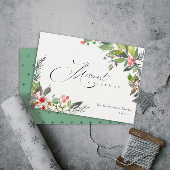 Cartão De Festividades Holly Berry Pine Vermelho Verde Natal Mais Alegre (Criador carregado)