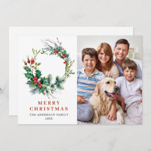 Cartão De Festividades Holly Berry Wreath Christmas PHOTO