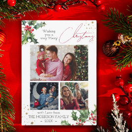 Cartão De Festividades Holly Branches foto colagem Natal