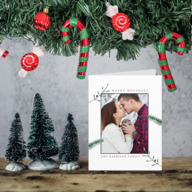 Cartão De Festividades Holly Branches Foto Natal (Criador carregado)