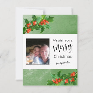 Cartão De Festividades Holly Branches Merry Christmas Flat Holiday Card