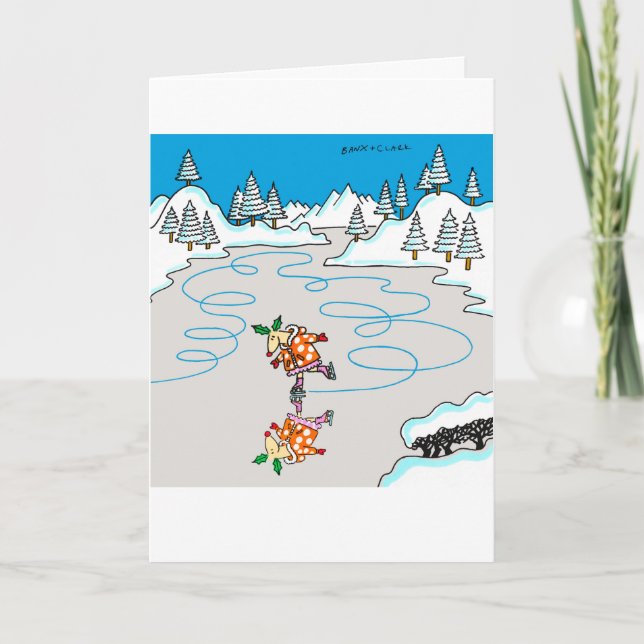 Cartão De Festividades Holly Deer skating Xmas card (Frente)