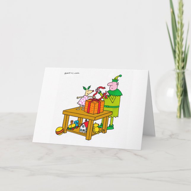 Cartão De Festividades Holly Deer with elf Xmas card (Frente)