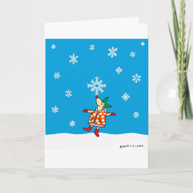 Cartão De Festividades Holly Deer with snowflakes Xmas card (Frente)