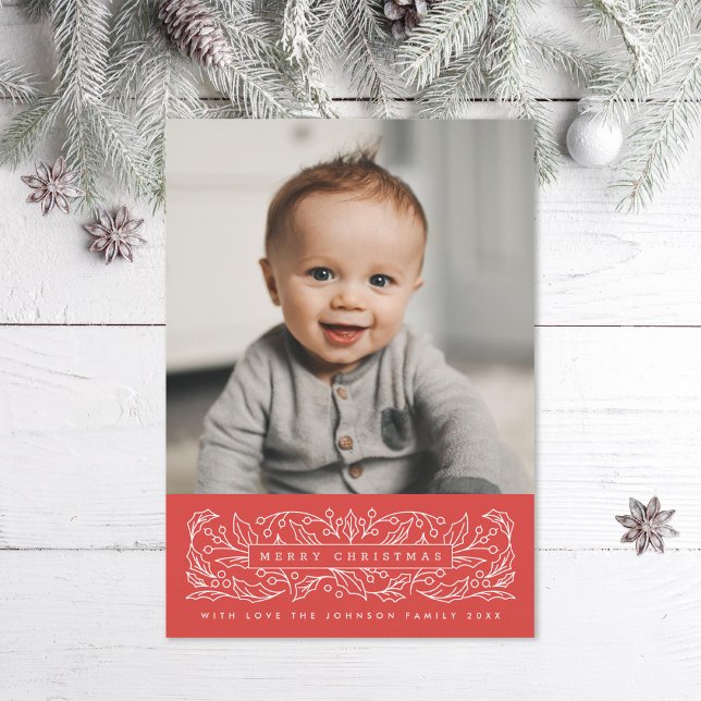 Cartão De Festividades Holly deixa feliz foto clássica de Natal (Criador carregado)