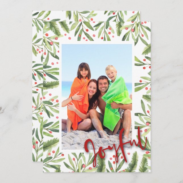Cartão De Festividades Holly e Berries Feliz Foto de Natal (Frente/Verso)