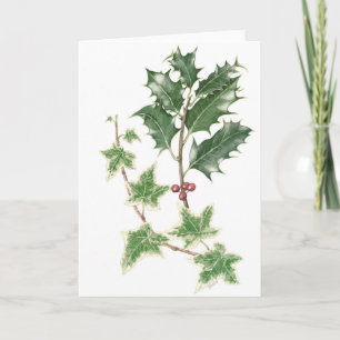 Cartão De Festividades Holly e Ivy Sprigs na Botânica Watercolor