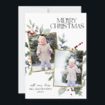 Cartão De Festividades Holly Feliz Natal 2 Foto Collage Pineneedle<br><div class="desc">Holly Feliz Natal 2 Cartão de Férias Pineneedle Collage. Cartão de Natal moderno e elegante,  com cor-de-água pintada à mão real,  verde-de-inverno e bagas,  com duas colagens fotográficas em quadros de ouro. Substitua as fotos por sua e ajuste a placa como quiser.</div>