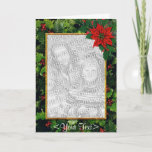 Cartão De Festividades Holly Greetings<br><div class="desc">Christmas card template with rich green holly border and red Poinsettia accent. Text inside.</div>