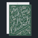 Cartão De Festividades Holly Hand Deixou-Nos Desejar-Te Um Feliz Natal<br><div class="desc">Personalize com seu nome,  ano e cor de fundo. Letra original de Becky Nimoy. Adicione uma foto atrás ou uma mensagem.</div>