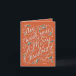 Cartão De Festividades Holly Hand Deixou-Nos Desejar-Te Um Feliz Natal<br><div class="desc">Personalizar com um ano (ou remover no editor) ajustar a cor de fundo. Letra original de Becky Nimoy. Modelo de foto no dentro,  também remover no editor se desejar</div>