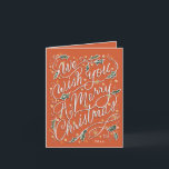 Cartão De Festividades Holly Hand Deixou-Nos Desejar-Te Um Feliz Natal<br><div class="desc">Personalizar com um ano (ou remover no editor) ajustar a cor de fundo. Letra original de Becky Nimoy. Modelo de foto no dentro,  também remover no editor se desejar</div>