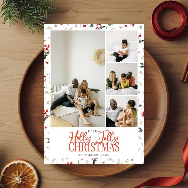 Cartão De Festividades Holly Jolly Christmas Brush Script 5 Photo (Criador carregado)