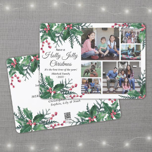Cartão De Festividades Holly Jolly Christmas Greenery 6 Photo Collage