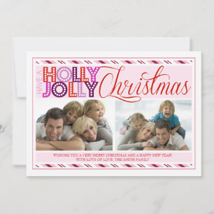 Cartão De Festividades Holly Jolly Christmas Modern Striped Photo Card
