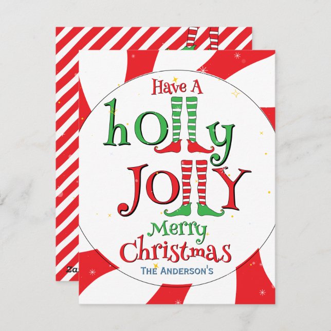 Cartão De Festividades Holly Jolly Elf Felry Candy Sobrecarga de Natal (Frente/Verso)