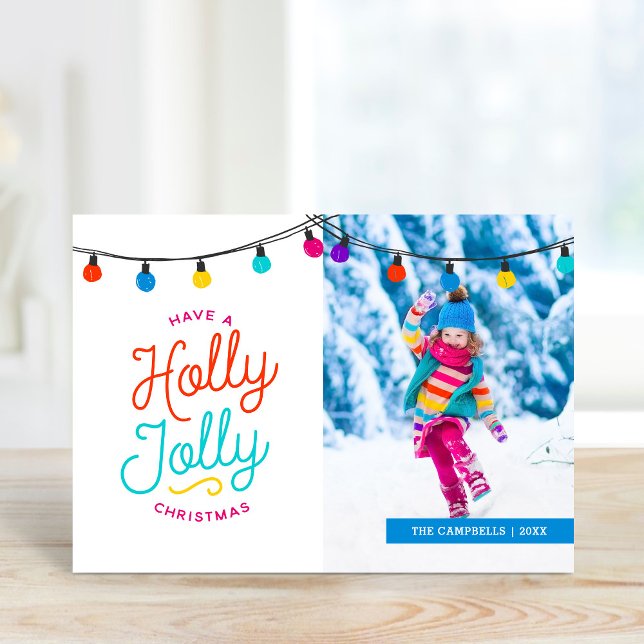Cartão De Festividades Holly Jolly | Folded Holiday Photo Greeting Card (Criador carregado)