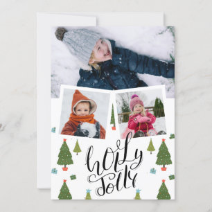 Cartão De Festividades Holly Jolly Fun Script Christmas Pine Tree Photo
