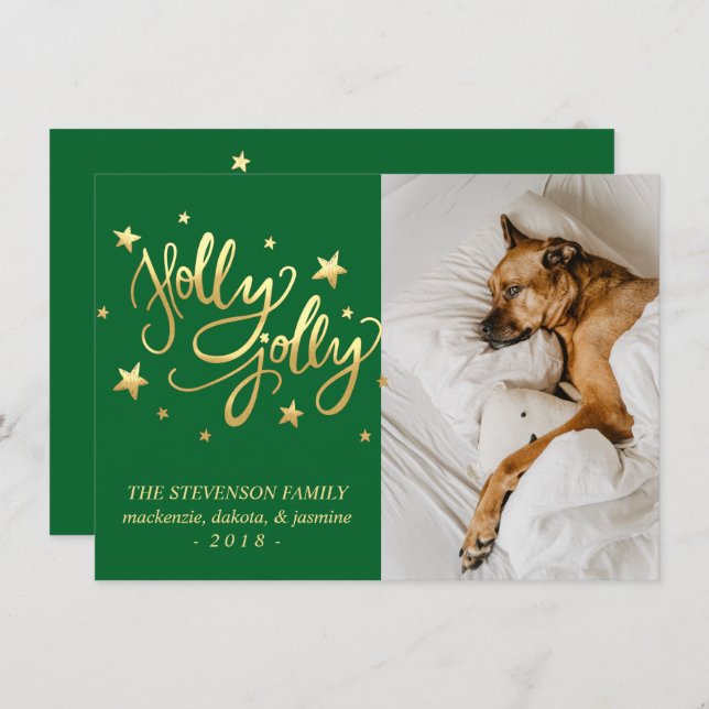 Cartão De Festividades Holly Jolly | Imagem do Script Faux Foil Elegante  (Frente/Verso)