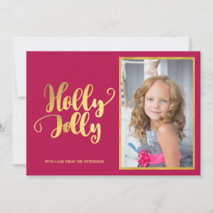 Cartão De Festividades Holly Jolly magenta - foto de script de caligrafia