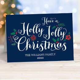 Cartão De Festividades Holly Jolly Marinho Blue Photo