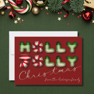 Cartão De Festividades Holly Jolly Natal 3D efeito verde vermelho
