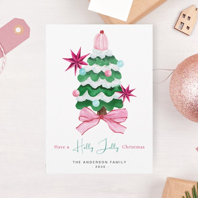 Cartão De Festividades Holly Jolly Natal Tree Holiday Card (Criador carregado)