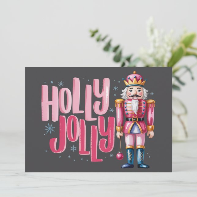 Cartão De Festividades Holly Jolly Nutcracker Natal Coquete Preppy (Em pé/Frente)