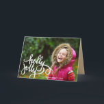 Cartão De Festividades Holly Jolly Photo Holiday Greeting Card | Beige<br><div class="desc">Send stylish holiday greetings with these simple,  modern holiday photo cards!  Fun typography reads,  "holly jolly, " and there's a cute little snowman on the inside of the card.</div>
