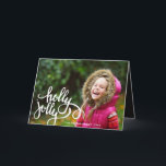 Cartão De Festividades Holly Jolly Photo Holiday Greeting Card | Black<br><div class="desc">Send stylish holiday greetings with these simple,  modern holiday photo cards!  Fun typography reads,  "holly jolly, " and there's a cute little snowman on the inside of the card.  The background color on the inside of the card can be customized to any color you'd like (shown in muted black).</div>