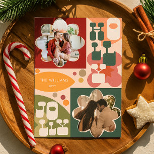 Cartão De Festividades Holly Jolly Retro Geométrico Natal Foto Floral
