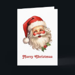 Cartão De Festividades Holly Jolly Santa Claus Retro Style<br><div class="desc">Cartão de Natal com uma ilustração alegre de um Papai Noel estilo vintage com bochechas rosadas vermelhas vestindo seu clássico chapéu vermelho de Papai Noel e seu grande urso branco. Um sorriso de sprig adiciona ao espírito festivo de feriado desta design.</div>