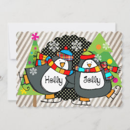 Cartão De Festividades Holly Jolly Skating Penguins Holiday