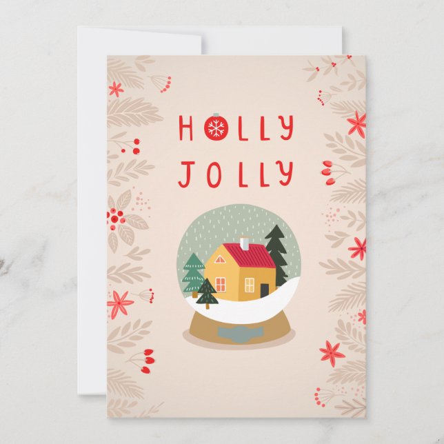 Cartão De Festividades Holly Jolly Snow Globe - Um Delírio de Férias Cozy (Frente)