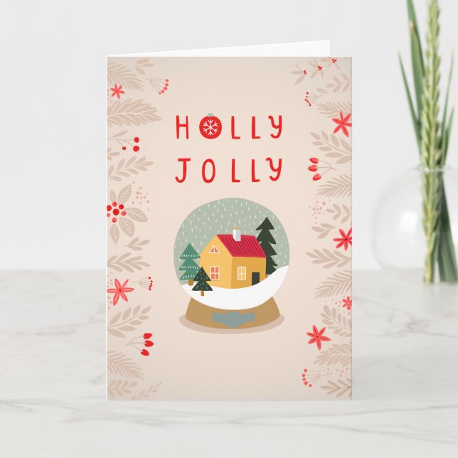 Cartão De Festividades Holly Jolly Snow Globe - Um Delírio de Férias Cozy (Frente)