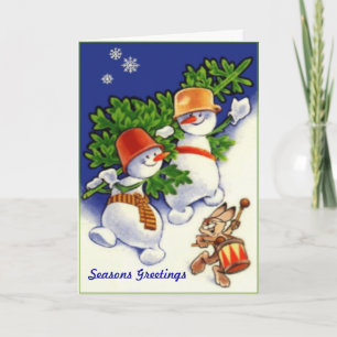 Cartão De Festividades Holly Jolly Snowmen Custom Greetings Card
