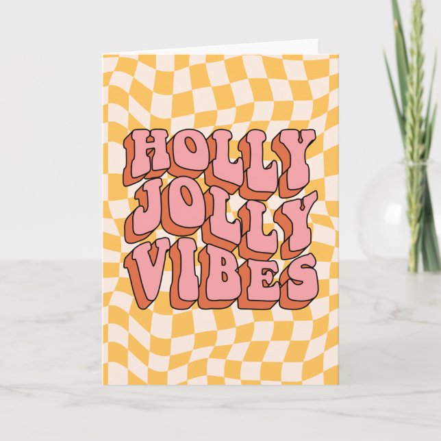 Cartão De Festividades Holly Jolly Vibes - Retro Holiday Cheer (Frente)