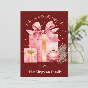 Cartão De Festividades Holly Jolly Watercolor O presente de Natal Deseja