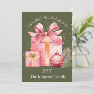 Cartão De Festividades Holly Jolly Watercolor O presente de Natal Deseja