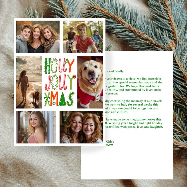 CARTÃO DE FESTIVIDADES HOLLY JOLLY XMAS PERSONALIZADA 6 FOTO (HOLLY JOLLY XMAS Hand-Drawn Artwork CUSTOM 6 PHOTO Holiday Card
)