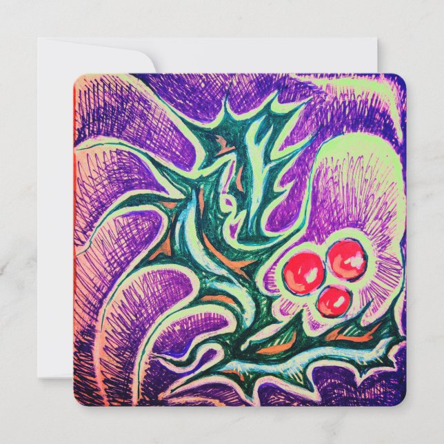 Cartão De Festividades Holly Leaf e Berry Colorful (Frente)