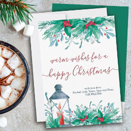 Cartão De Festividades Holly Plant Mistletoe Lanterna Feliz Natal