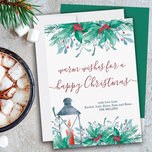 Cartão De Festividades Holly Plant Mistletoe Lanterna Feliz Natal (Criador carregado)
